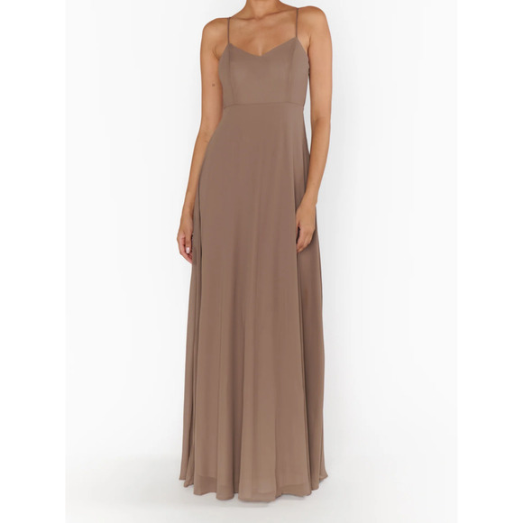 Show Me Your MuMu Faith Maxi Dress in Dune Chiffon size L Bridesmaid, Elegant - Picture 1 of 10